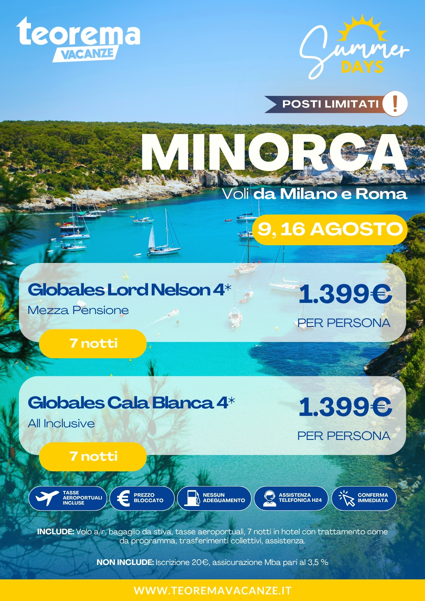 SUMMER DAYS 26 - MINORCA - DA MILANO E ROMA
